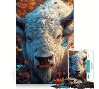Puzzle pour Adolescents 1000 pièces Taureau d'automne et Papillons Découpe de qualité supérieure Cadeau de Jeu Intelligent et Amusant Facile à Jouer Pièce d'art de Noël (38x26cm)