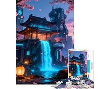 Puzzle pour Adolescents 1000 pièces Temple Japonais Cyberpunk avec Cascade Jeu éducatif et ludique Anti-Stress (Dimensions 38x52cm)