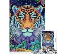 Puzzle pour Adolescents 1000 pièces thème Jungle Tigre coloré Jeu éducatif Jouet pour Passer Le Temps à la Maison avec Poster et fiche de Questions Assortis (38x26cm)