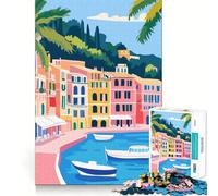 Puzzle pour adolescents 1000 pièces,thème pastel,ville portuaire européenne,art minimaliste,découpe précise,casse-tête,cadeau pour des moments de détente et de divertissement,cadeau artistique de Noël