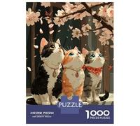 Puzzle pour Adolescents 1000 Pièces Three Cats Under Cherry Blossoms Puzzles pour Adultes, Jouets Anti-Stress, Décoration Murale, Interaction Parent-Enfant 52x38cm/1000pcs