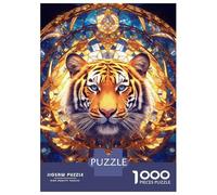 Puzzle pour Adolescents 1000 Pièces Tiger Stained Glass Mandala Puzzles pour Adultes Assemblage De Motifs Activités Amusantes À La Maison Jeu Stimulant Jouets 52x38cm/1000pcs