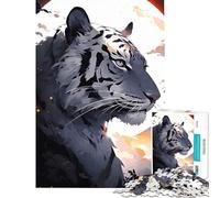 Puzzle pour Adolescents 1000 pièces Tigre Blanc avec Lune Art numérique Jeu éducatif pour Un défi ludique et éducatif Idée Cadeau Course de Vitesse Manuelle (Dimensions 38x26cm)
