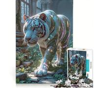 Puzzle pour Adolescents 1000 pièces Tigre Blanc dans des ruines Antiques décoration Murale pour s'amuser en Famille Cadeau d'anniversaire Cadeau de Voyage 50x75cm