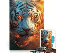 Puzzle pour Adolescents 1000 pièces Tigre Blanc en feu Jeu de logique Amusant et Silencieux pour Un Anniversaire,activité Artistique (38x52cm)