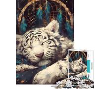 Puzzle pour Adolescents 1000 pièces Tigre Blanc endormi Attrape-rêves pour Anniversaire Noël Jeu de Manipulation Difficile et Stimulant à partir de 14 Ans (38x52cm)