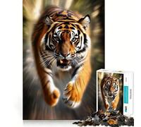 Puzzle pour Adolescents 1000 pièces Tigre en Mouvement Flou Articulations Lisses Jeu de réflexion Amusant et Relaxant Décoration d'anniversaire Cadeau (38x52cm)