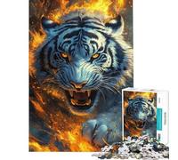 Puzzle pour Adolescents 1000 pièces Tigre féroce Blaze Jeu de Manipulation Jeu intellectuel pour Les Amateurs de Jeux Défi Stimulant (Taille 38x26cm)