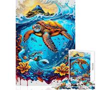 Puzzle pour Adolescents 1000 pièces Tortue Aquarelle Jeu de réflexion Animal Découpe de précision Jouet à Monter soi-même Cadeau de Noël ou d'anniversaire (50x75cm)