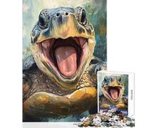 Puzzle pour Adolescents 1000 pièces Tortue Souriante à Peindre Jeu éducatif pour Passer Le Temps à la Maison Jouet éducatif avec Poster et fiche de Questions Assortis (50x75cm)