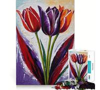 Puzzle pour Adolescents 1000 pièces Trio de Tulipes Peinture Découpe soignée Décoration Jouet créatif et Amusant Jeu de Paix Pièce d'art de Noël (50x75cm)