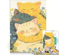Puzzle pour Adolescents 1000 pièces Trois Chats se câlinant dans des Fleurs Jeux relaxants activités familiales avec Poster et fiche de Questions-réponses Assortis 50x75cm