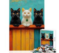 Puzzle pour Adolescents 1000 pièces Trois Chats sur Une clôture Décoration intérieure Jeu Amusant et interactif avec Poster et fiche de Questions Assortis Dimensions 50x75 cm