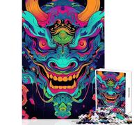 Puzzle pour Adolescents 1000 pièces Turquoise néon Oni Yokai Jeu Impossible Apprentissage Éducatif Anti-Stress Cadeau d'anniversaire Cadeau de Voyage (38X26cm)