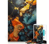 Puzzle pour Adolescents 1000 pièces Turquoise Or Mosaïque Pièces emboîtables Jeu de logique Amusant et Silencieux Jeu Artistique d'anniversaire (38x26cm)