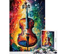 Puzzle pour Adolescents 1000 pièces Un Violon Style Afremov Décoration Murale Jouet Cadeau Amusant Jeu éducatif avec Poster et fiche de Questions Assortis Dimensions 38x52cm