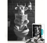 Puzzle pour Adolescents 1000 pièces Une Vache Assise sur des Toilettes, Jouet éducatif, pour s'amuser en Famille, Cadeaux d'anniversaire et de Noël Originaux 50x75cm