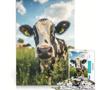Puzzle pour Adolescents 1000 pièces Vache curieuse dans Un Champ, Jouet éducatif, améliore la mémoire, avec Poster et fiche de Questions-réponses Assortis 38x52cm