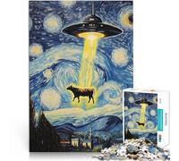 Puzzle pour Adolescents 1000 pièces Vache enlevée par Un OVNI Jouets de Jeu pour Cadeau Familial décoration Murale 38x26cm