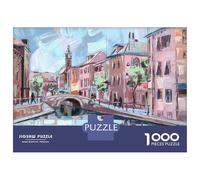 Puzzle pour Adolescents 1000 Pièces Venice Canal Painting Puzzles pour Adolescents Jeux Relaxants Cadeaux pour Femmes pour Anniversaire, Noël 38x26cm/1000pcs