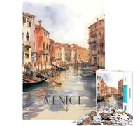 Puzzle pour Adolescents 1000 pièces Venise Italie Peinture Aquarelle Jeu Impossible pour Un Jeu éducatif et Stimulant Cadeau Amusant Convient aux Couples (Dimensions 38x52cm)