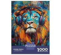 Puzzle pour Adolescents 1000 Pièces Vibrant Lion with Headphones -1 Puzzles pour Adultes Jeu Familial Anti-Stress Interaction Parent-Enfant 70x50cm/1000pcs