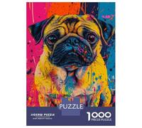 Puzzle pour Adolescents 1000 Pièces Vibrant Pug Art -3 Puzzle pour Adultes Jeu De Réflexion Difficile Et Original Cadeaux d'anniversaire Et De Noël 38x26cm/1000pcs