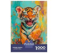 Puzzle pour Adolescents 1000 Pièces Vibrant Tiger Cub Art Puzzle pour Adultes Jouet Décoration Murale Course De Vitesse Manuelle Défi Éducatif 52x38cm/1000pcs