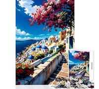 Puzzle pour Adolescents 1000 pièces Village d'île Grecque Jeu éducatif Modèle à Assembler soi-même Jouet Cadeau d'anniversaire Cadeau de Voyage (38x52cm)