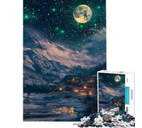 Puzzle pour Adolescents 1000 pièces Village enneigé sous Ciel étoilé Puzzle à Monter soi-même Jouet Cadeau d'anniversaire et Cadeaux Uniques (Dimensions 50x75cm)