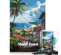 Puzzle pour Adolescents 1000 pièces Ville de Pierre Zanzibar Poster Découpe serrée Jeu de réflexion Amusant et créatif Détente Cadeau Artistique de Noël (38x52cm)