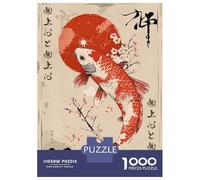 Puzzle pour Adolescents 1000 Pièces Vintage Japanese Koi Fish Puzzle pour Adultes Décoration Murale Jouet Une Œuvre d'art Cadeau d'anniversaire Unique 70x50cm/1000pcs