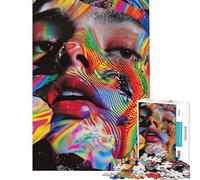 Puzzle pour Adolescents 1000 pièces Visage Abstrait à Rayures Arc-en-Ciel Puzzle pour Adultes Jeux de Famille Défi Difficile Activités Amusantes à la Maison (Taille 50x75cm)
