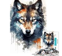 Puzzle pour Adolescents 1000 pièces Visage de Loup Aquarelle Jouet addictif pour cultiver la Patience Jeu de réflexion Décoration Parfaite Cadeau Amusant (Dimensions 38x26cm)
