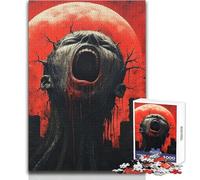 Puzzle pour Adolescents 1000 pièces Visage Hurlant avec Lune Rouge Vacances à la Maison Tue-Temps Jeux de Famille Excellent Cadeau pour Les Jeux (Taille 38x26cm)