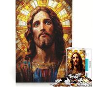Puzzle pour Adolescents 1000 pièces Vitrail Jésus Jeu Manuel idéal pour s'occuper Pendant Les Vacances avec Poster et fiche de Questions Assortis 38x52cm