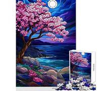 Puzzle pour Adolescents 1000 pièces Vitrail Nuit de cerisiers en Fleurs Puzzle Anti-Stress 1000 pièces Cadeau pour Femmes et Hommes décoration d'intérieur (38x52cm)