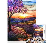 Puzzle pour Adolescents 1000 pièces Vitrail Paysage de Coucher de Soleil Jeux éducatifs Jouet éducatif Décoration Murale Entraînez Votre Cerveau et Vos Mains (38x52cm)