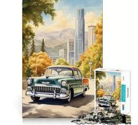Puzzle pour Adolescents 1000 pièces Voiture Aquarelle Découpe soignée Décoration Jouet créatif et Amusant Jeu de Paix Pièce Artistique de Noël (50x75cm)