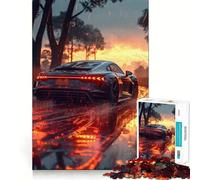Puzzle pour Adolescents 1000 pièces Voiture de Sport Noire Coucher de Soleil,Bords décoratifs de qualité supérieure,Jeu de Concentration,Divertissement pour Les Moments de détente de Noël
