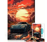 Puzzle pour Adolescents 1000 pièces Voiture sur la Route au Coucher du Soleil Découpe serrée Amusant Résolution de problèmes Détente Décoration de Noël (38x26cm)