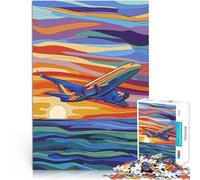 Puzzle pour Adolescents 1000 pièces Vol en Avion à réaction au Coucher du Soleil défi éducatif Bon Cadeau 38x26cm