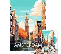 Puzzle pour Adolescents 1000 pièces Vue des canaux d'Amsterdam Activités Amusantes à la Maison mais Aussi Jeu Familial Amusant et Humoristique pour Les 14 Ans et Plus (38x52cm)