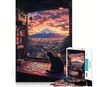 Puzzle pour Adolescents 1000 pièces Vue du Mont Fuji par Un Chat Jeu d'assemblage précis,Jeu cognitif,Jouet Amusant et Facile à Utiliser,décoration de Noël,Cadeau (50x75cm)