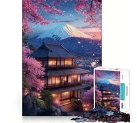 Puzzle pour Adolescents 1000 pièces Vue du Temple en Fleurs de Cerisier Bords impeccables Jeu de réflexion Amusant et divertissant,idéal pour des Moments de détente et de Noël (38x26cm)