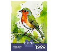 Puzzle pour Adolescents 1000 Pièces Watercolor Robin on Branch Puzzles pour Adultes Jeux Relaxants Décoration Murale Idéal comme Cadeau pour Toute La Famille 70x50cm/1000pcs