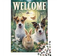 Puzzle pour Adolescents 1000 Pièces Welcome Garden Flag with Dogs Puzzles pour Adolescents Jeux Relaxants Cadeaux pour Femmes pour Anniversaire, Noël 38x26cm/1000pcs