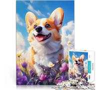 Puzzle pour Adolescents 1000 pièces Welsh Corgi Souriant dans des Fleurs Jeu Stimulant Décoration d'intérieur et Cadeaux Uniques 75x50cm