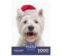 Puzzle pour Adolescents 1000 Pièces Westie Dog with Santa Hat Puzzles pour Adultes Jeux De Détente Découpe De Précision Offre Spéciale pour Toute La Famille 38x26cm/1000pcs