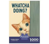 Puzzle pour Adolescents 1000 Pièces Whatcha Doing Curious Cat Peeking Puzzles pour Adultes Assemblage De Motifs Activités Amusantes À La Maison Jeu Stimulant Jouets 70x50cm/1000pcs